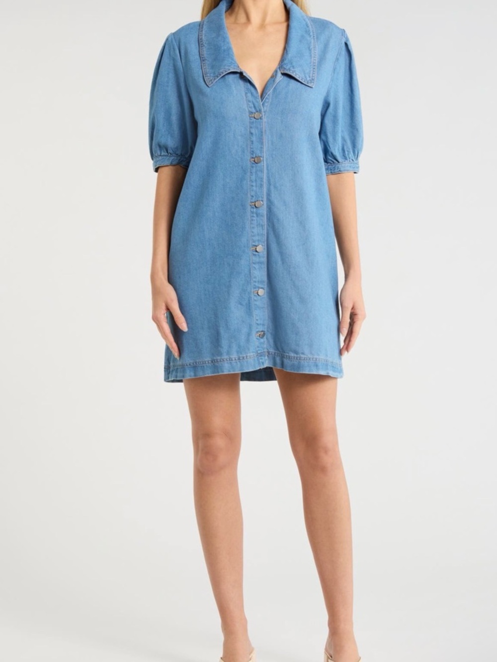 Habitual Women’s Denim Puff Sleeve Button Front Mini Dress Size XS